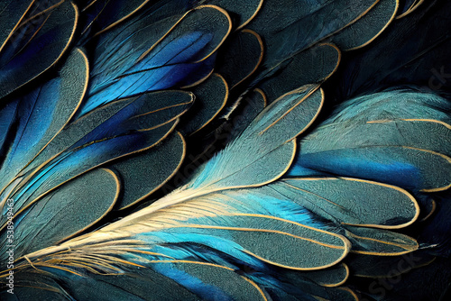 Colorful blue feather 3d illustrated 
