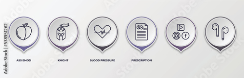 infographic template with outline icons. thin line icons such as ass emoji, knight, blood pressure, prescription, , editable vector. can be used for web, mobile, info