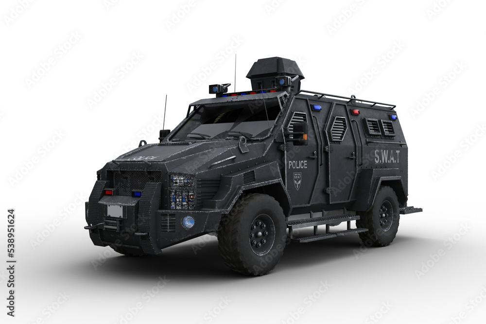 3D rendering of an armoured police SWAT vehicle isolated on transparent background. 3D rendering of an armoured police SWAT vehicle isolated on transparent background.