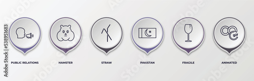 infographic template with outline icons. thin line icons such as public relations, hamster, straw, pakistan, fragile, animated editable vector. can be used for web, mobile, info graph.