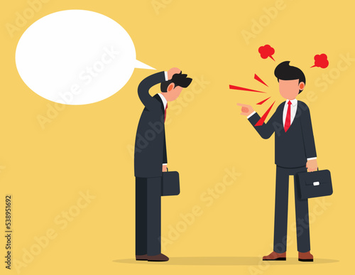 Angry boss complaining. Business leader criticize and scold office workers.
