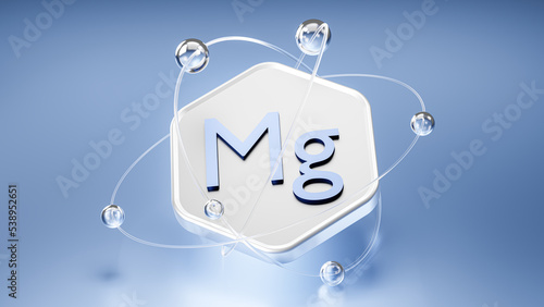 Tableau sur toile mg symbol on a hexagon with an orbit, atoms and electrons, magnesium mineral 3d