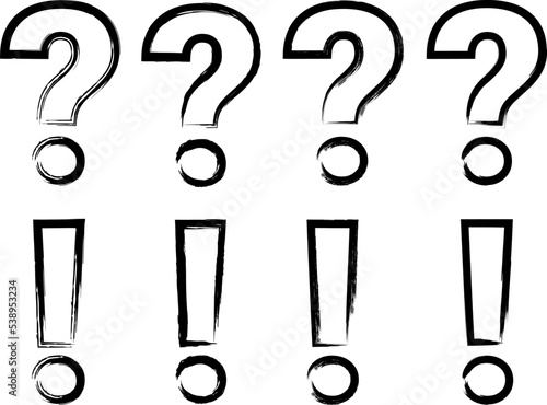 Question mark and exclamation mark brush stroke style.