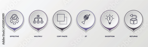 infographic template with outline icons. thin line icons such as effective, multiply, copy paste, et, exception, returns editable vector. can be used for web, mobile, info graph.