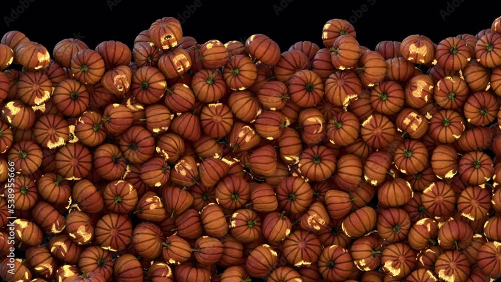 animation of falling halloween pumpkin lantern transition with alpha channel