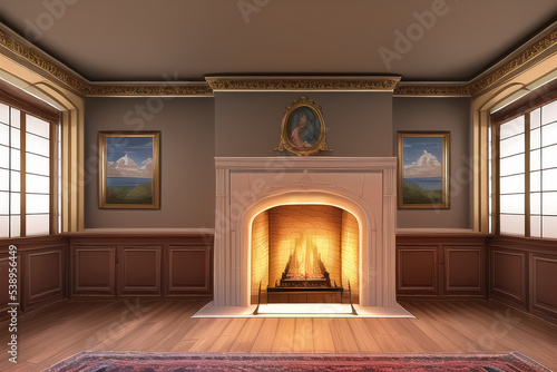 Luxury Manor Fireplace With Flames