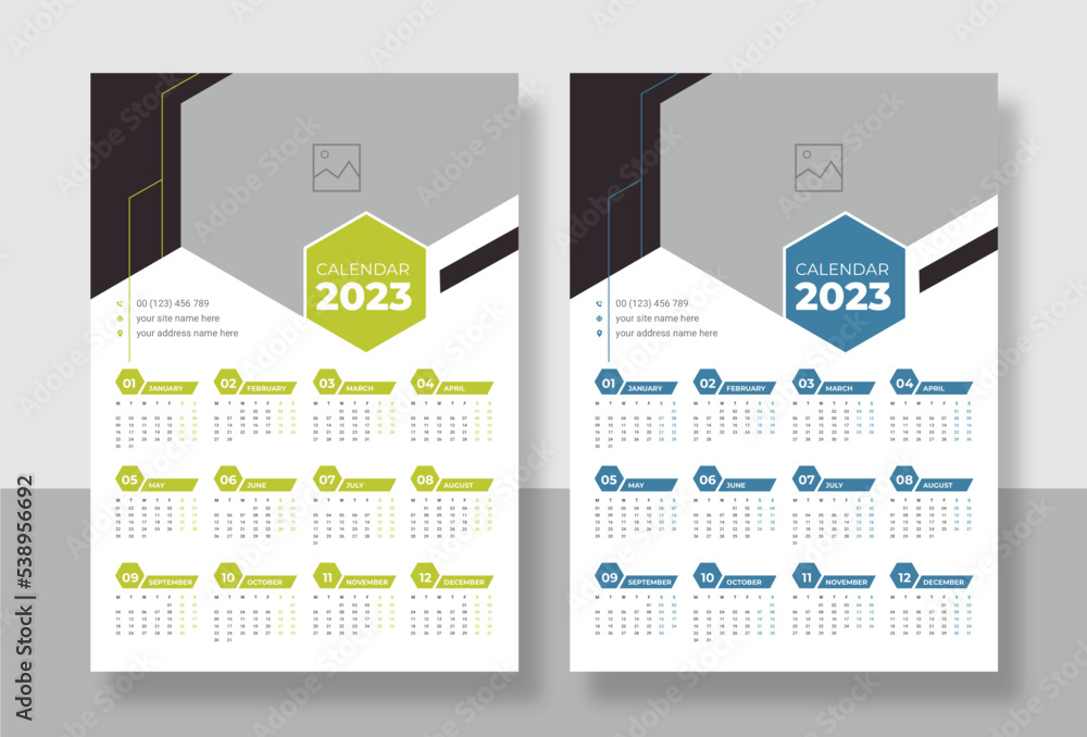 One Page Wall Calendar 2023, editable illustrator vector file, Calendar  Template Stock Vector | Adobe Stock