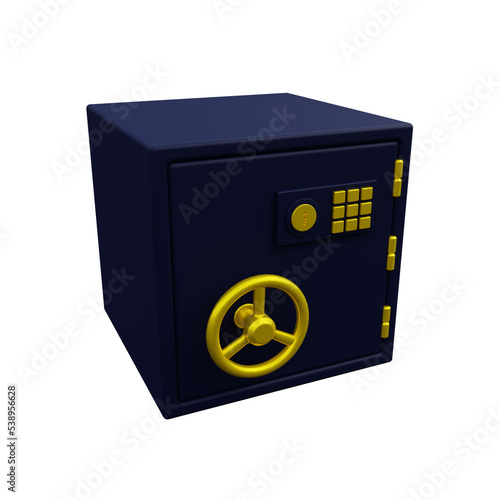 perspective view security vault box 3d icon illustration with gold colo