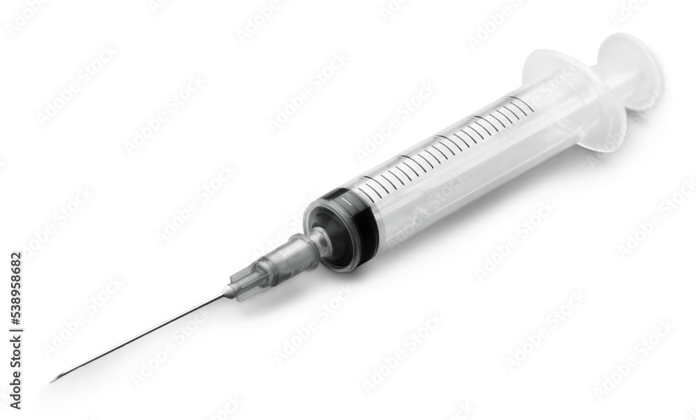 Medical syringe close-up isolated on a white background. Medical syringe close-up isolated on a white background.