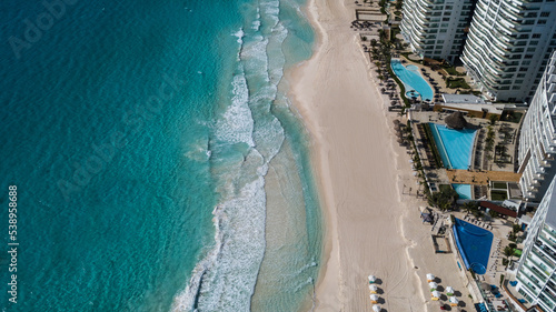 Beach drone top-down shoot. Cancun. Mexico