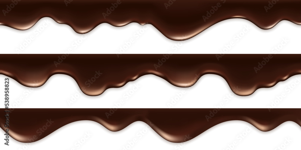 Chocolate wave, melted cliquid drip, isolated waves on white background. Cream texture, dark brown swirl pattern, flowing thick hot chocolate. Vector illustration Chocolate wave, melted cliquid drip, isolated waves on white background. Cream texture, dark brown swirl pattern, flowing thick hot chocolate. Vector illustration