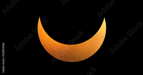 Abstract golden crescent moon. Vector luna isolated on dark background