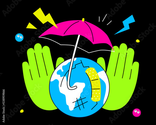 Defend the planet from danger - colorful flat design style illustration