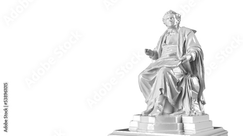 3d render white plaster statue of a seated man on a white background