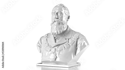 3d render bust of a general with a beard antique marble glossy shiny white