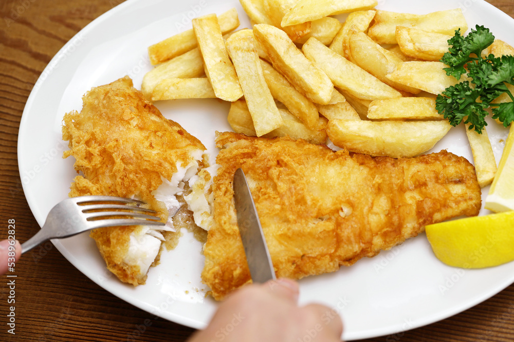 homemade fish and chips, British traditional food homemade fish and chips, British traditional food