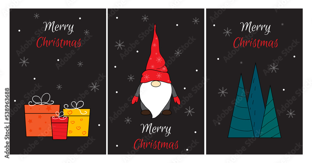 custom made wallpaper toronto digitalSeasonal greetings. Christmas Scandinavian cards. Cute little gnome in a red cap. Merry Christmas and Happy New Year. Vector illustration in cartoon style. Vintage postcard Noel on a black background.