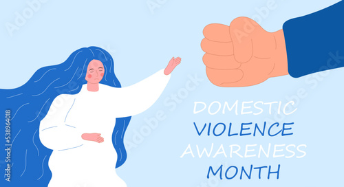 Domestic violence awareness month is organized in October. Victim scene in society. Stressed person in shame. Flat concept vector of accusation in life, in school.