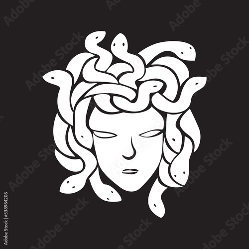medusa head logo template. ancient Greek mythology character. woman with snake hair.