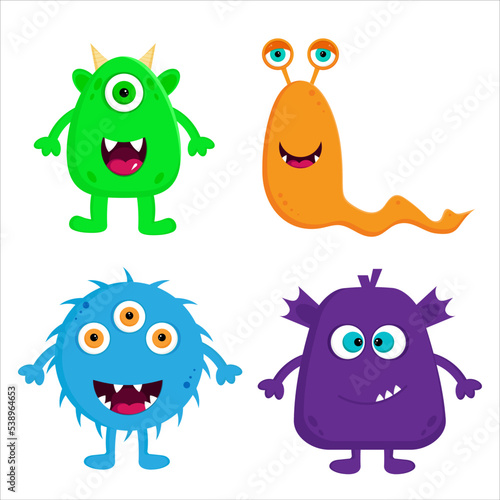 Funny cute cartoon monsters set