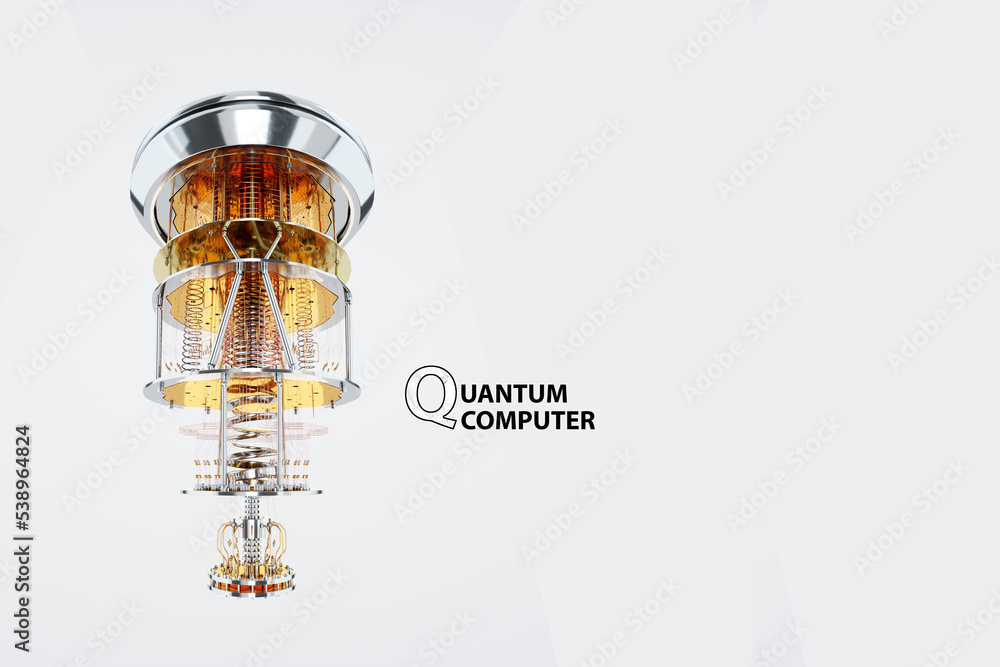 Quantum computer, gold silver mechanism isolated on white background. Mechanism, quantum computing, quantum cryptography, steampunk, Q bits, parallel computing. 3D illustration, 3D render. Quantum computer, gold silver mechanism isolated on white background. Mechanism, quantum computing, quantum cryptography, steampunk, Q bits, parallel computing. 3D illustration, 3D render.