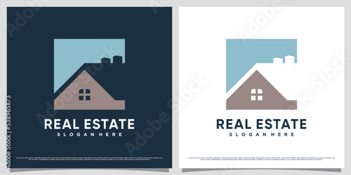 Real estate logo design inspiration with negative space concept and creative element