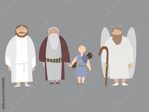 Biblical heroes: Jesus, Abraham, Isaac, Angel