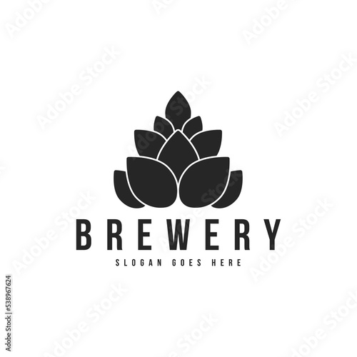 Brewery logo design. Craft beer logotype template. Black silhouette of hop. Brewery company design element for label, badge and logo