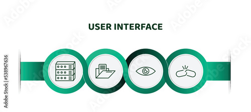 editable thin line icons with infographic template. infographic for user interface concept. included disk storage, data folder, visual, disconnected chains icons.