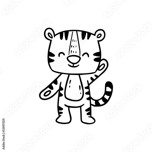 cartoon tiger cub in doodle style.Vector