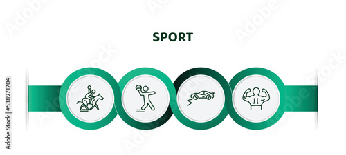 editable thin line icons with infographic template. infographic for sport concept. included horseball, dodgeball, rallycross, bodybuilding icons.