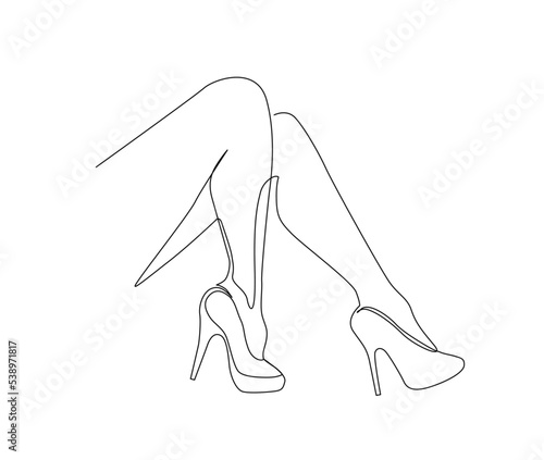 Continuous one line drawing of women legs on high heels. Women stiletto heel line art drawing vector design.
