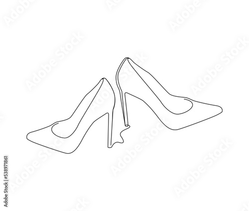 Continuous one line drawing of highheels shoes. Elegant women stiletto heels line art drawing vector design.