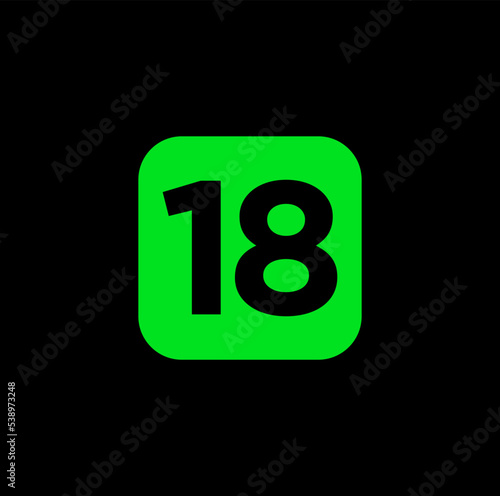 18 allow vector icon. green 18 number vector symbol.