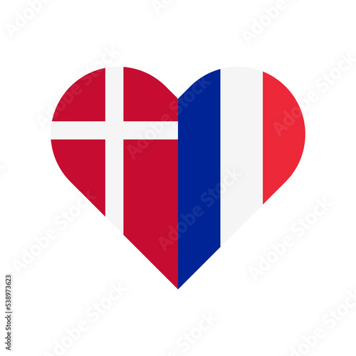 unity concept. heart shape icon of denmark and france flags. vector illustration isolated on white background
