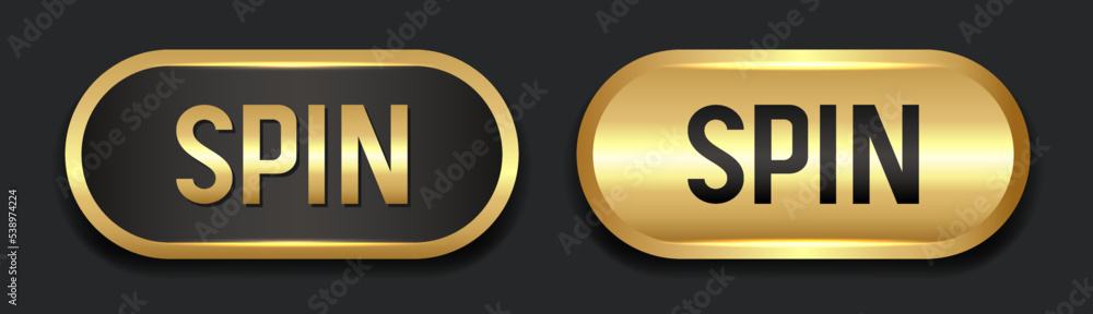 Spin button set. Golden buttons for online casino. Vector clipart isolated on white background. Spin button set. Golden buttons for online casino. Vector clipart isolated on white background.