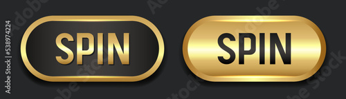Spin button set. Golden buttons for online casino. Vector clipart isolated on white background.