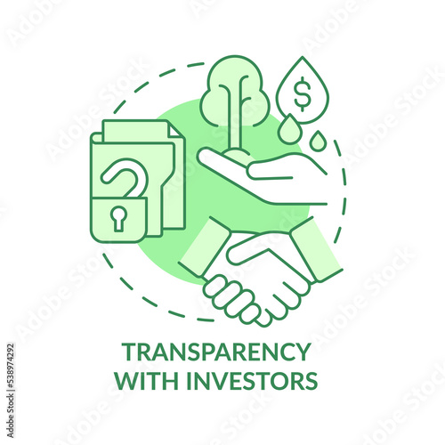 Transparency with investors green concept icon. Financial operations openness abstract idea thin line illustration. Isolated outline drawing