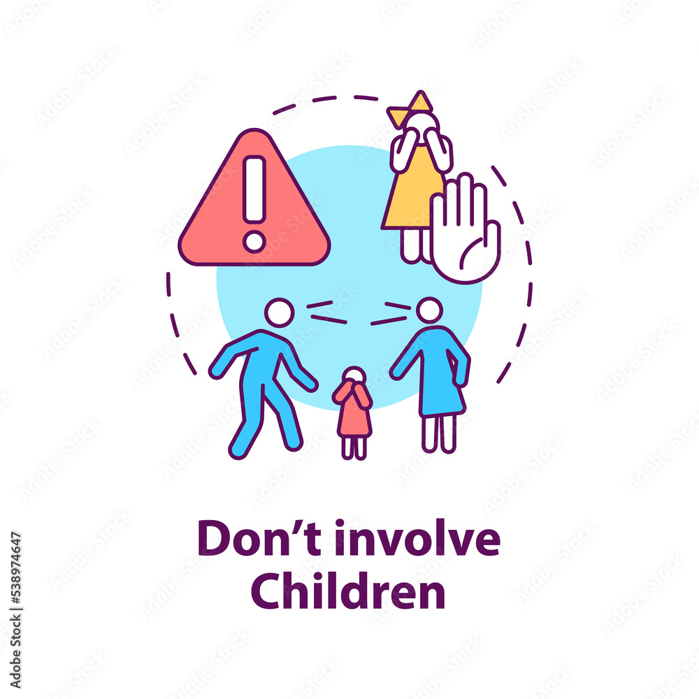 Dont involve children concept icon. Protect kids from stress. Divorce process abstract idea thin line illustration. Isolated outline drawing Dont involve children concept icon. Protect kids from stress. Divorce process abstract idea thin line illustration. Isolated outline drawing
