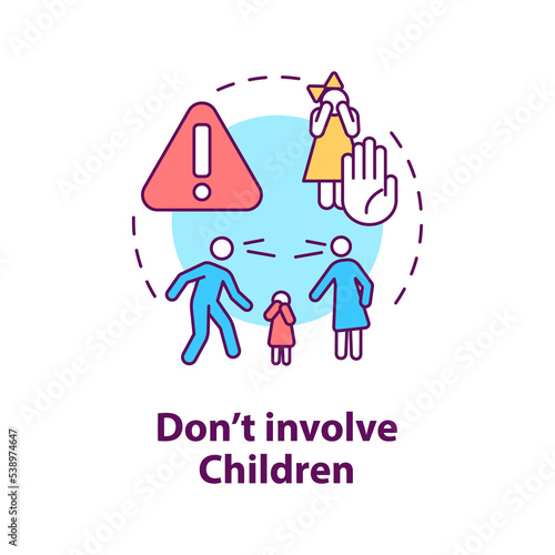 Dont involve children concept icon. Protect kids from stress. Divorce process abstract idea thin line illustration. Isolated outline drawing