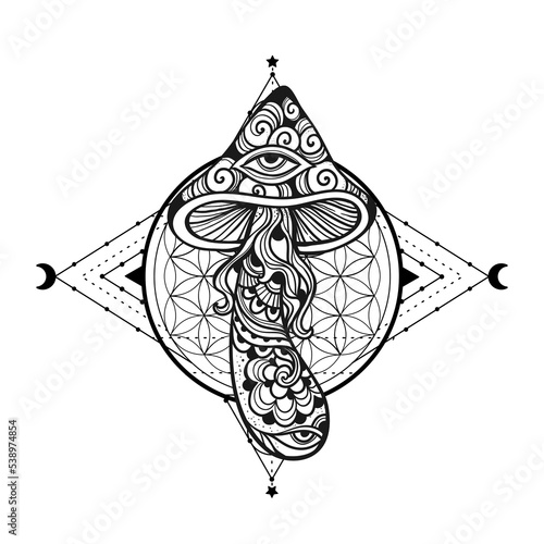 Magic Mushrooms sacred geometry. Vector illustration.