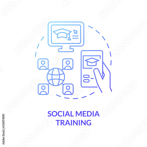 Social media training blue gradient concept icon. Corporate learning online abstract idea thin line illustration. Isolated outline drawing
