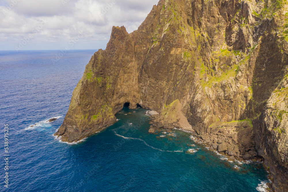Drone photography of mountain cliff near sea