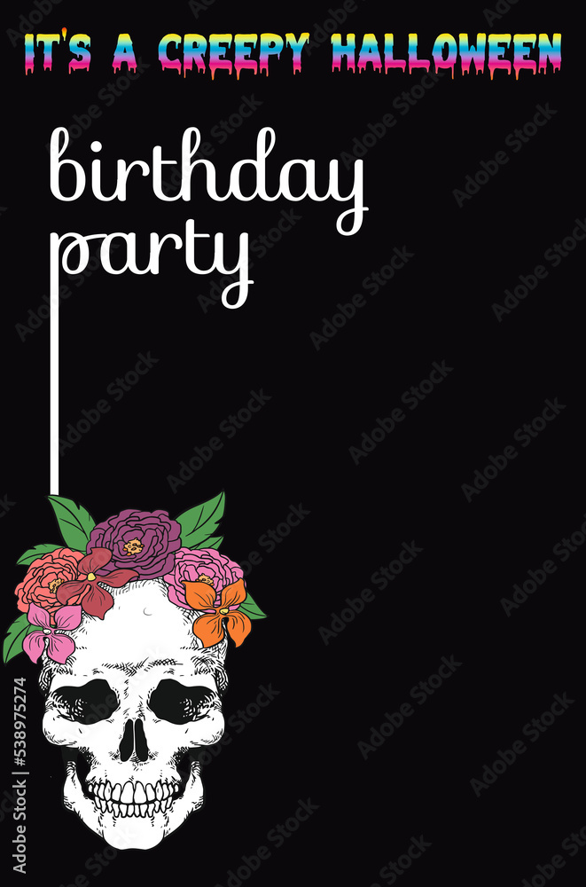 Halloween birthday bash party invitation card blank template for girl ...