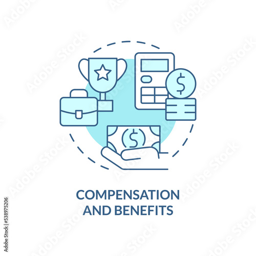 Compensation and benefits turquoise concept icon. Salary and rewards. HR abstract idea thin line illustration. Isolated outline drawing © bsd studio