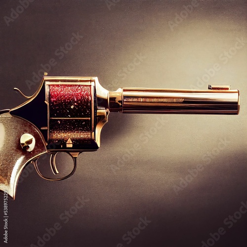 Fototapeta Closeup shot of a classic copper revolver on a beige background