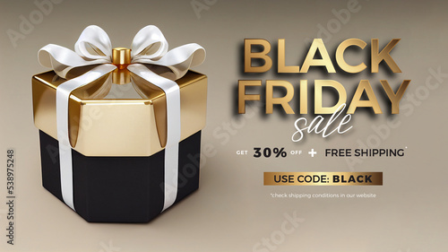 Horizontal Black Friday Sale banner for web and social media. 30% off.