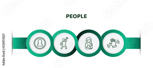 editable thin line icons with infographic template. infographic for people concept. included woman profile, goodbye, breastfeeding, slap icons.