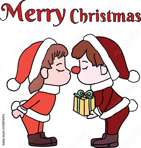 Merry Christmas and Happy New Year!Santa Claus and snowman with big sign,holiday greeting card isolated vector illustration.