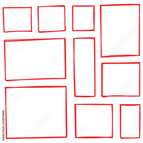 Hand Drawn Horizontal And Vercital Red Rectangles Set Frames Vector